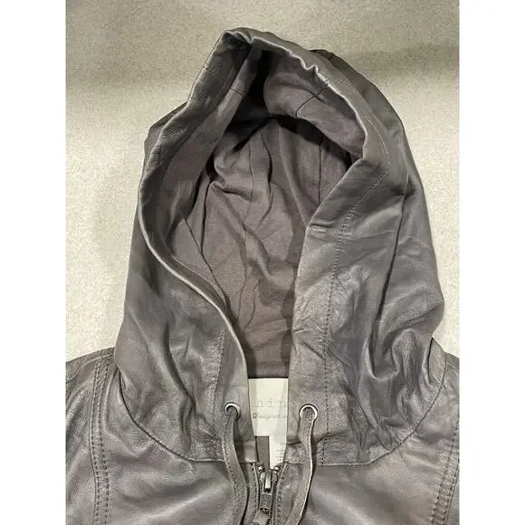 Hinge Brown Leather Jacket Hoodie Size Medium Zipper Pockets -Classy Comfort - Picture 13 of 13